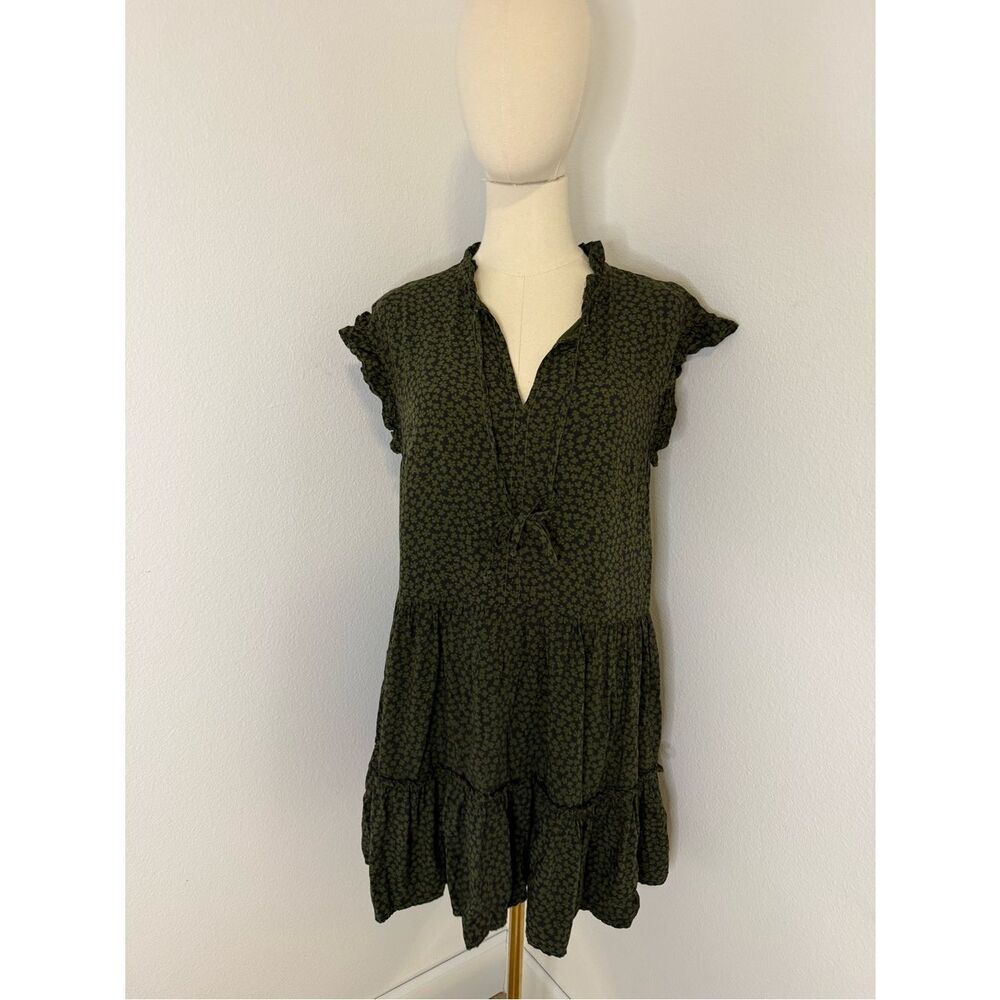 Sundry Olive Green‎ Floral Tiered Mini Dress - Size Small
